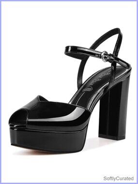 Faux Leather Platform High Heels Chunky Heel Ankle Strap Sandals